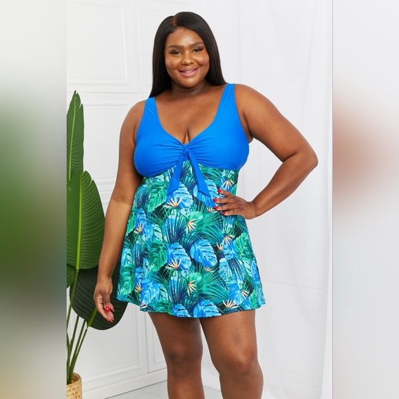 Marina West Swim Full Size Sail With Me V-Neck Swim Dress in Blue - Picture 4 of 15